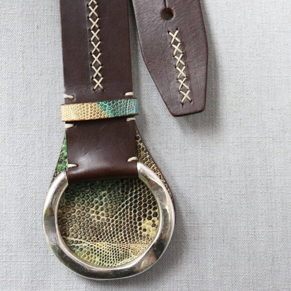 Post & Co Lizard Leather Belt Brown 100cm (Fits 34") O-Ring Italy Exotic - Picture 6 of 15